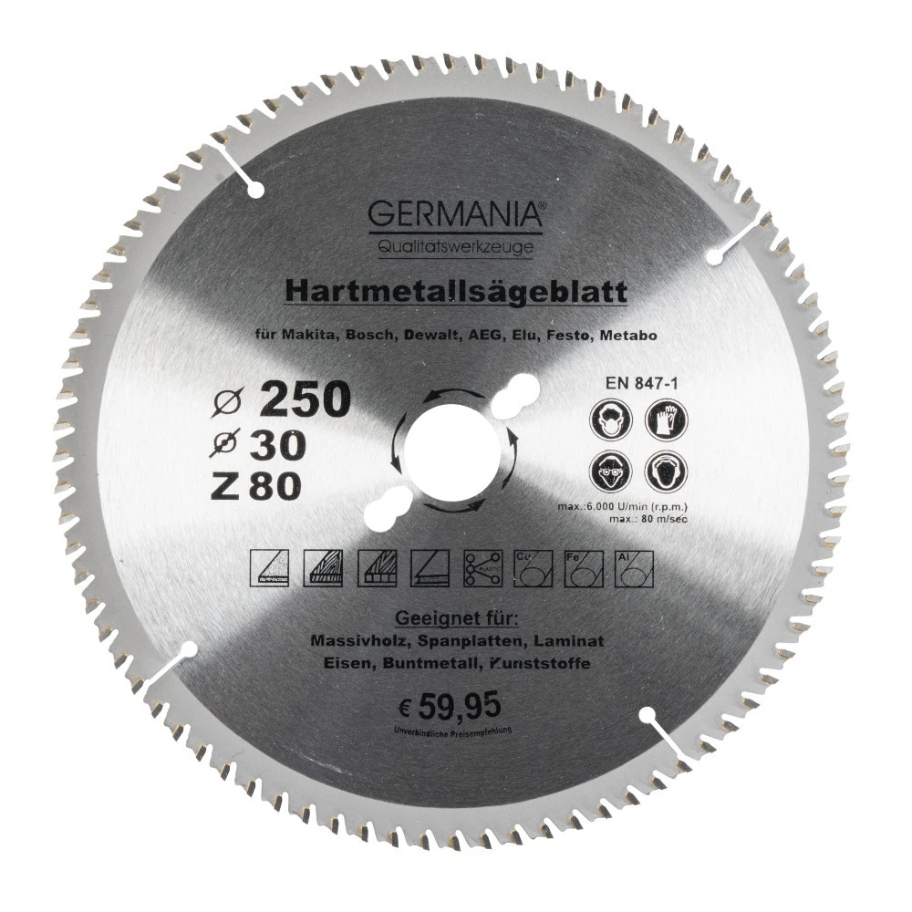 GERMANIA HM Multifunktionssägeblatt Ø 250 Mm Mit 80 Zähnen 1 GERMANIA HM Multifunktionssägeblatt Ø 250 Mm Mit 80 Zähnen