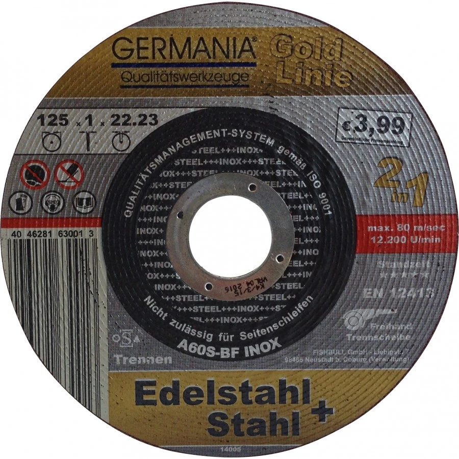 Trennscheibe Edelstahl INOX Stahl Metall 125x1,0 Gold Linie Trennen 1 Trennscheibe Edelstahl INOX Stahl Metall 125x1,0 Gold Linie Trennen