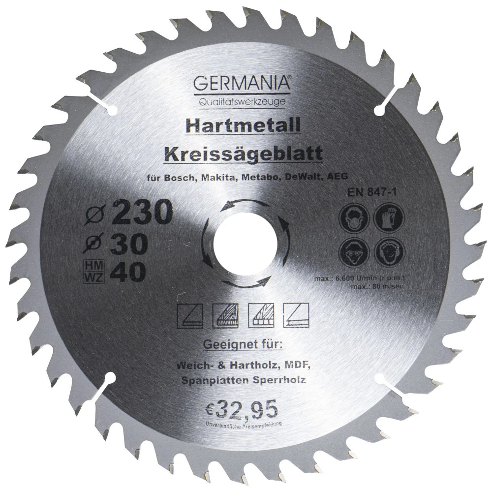 GERMANIA HM Kreissägeblatt Ø 230mm, 40 Zähne Für Holz 1 GERMANIA HM Kreissägeblatt Ø 230mm, 40 Zähne Für Holz