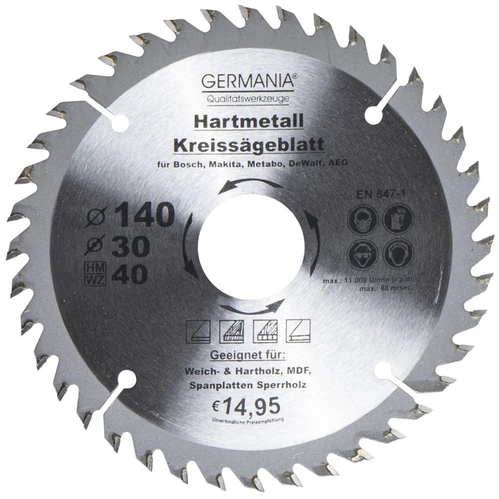 GERMANIA HM Kreissägeblatt Ø 140mm, 40 Zähne Für Holz 1 GERMANIA HM Kreissägeblatt Ø 140mm, 40 Zähne Für Holz